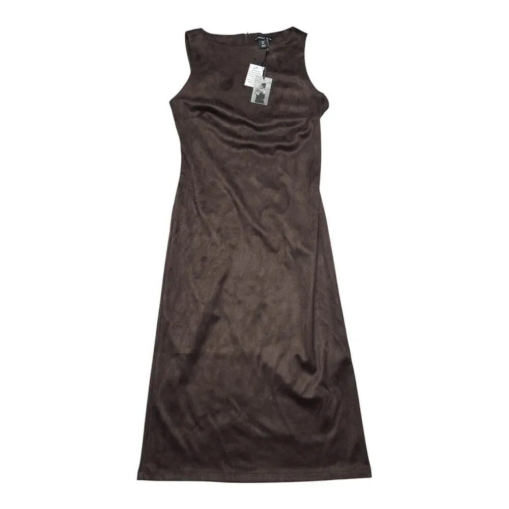 Brown Faux Suede Leather Midi Maxi Dress - Picture 1 of 11
